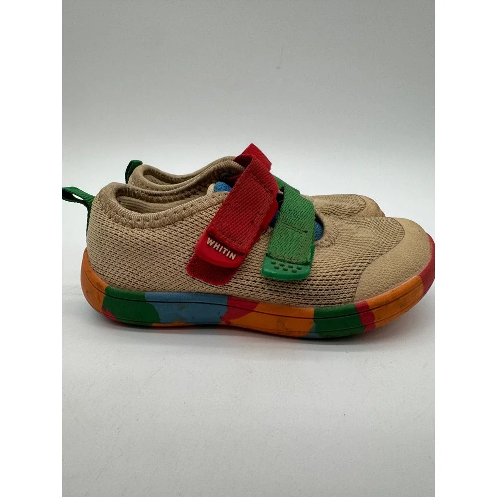 WHITIN Kids Barefoot Shoes US 9.5 Size 26 Beige Multicolor Double Strap Sneakers